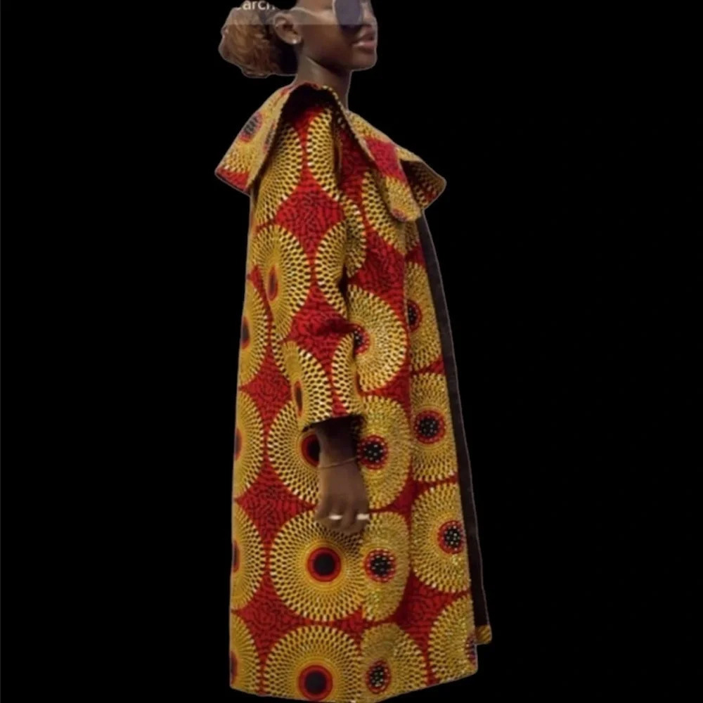 Kweenzyafrik  Vintage Luxury Ankara floral patterned studded cape open jacket